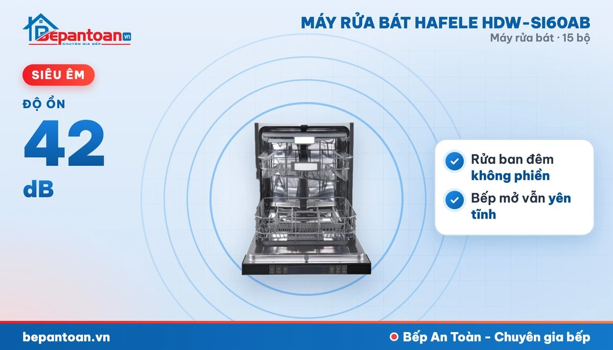 Máy rửa bát Hafele HDW-SI60AB - vận hành êm, độ ồn 42 db