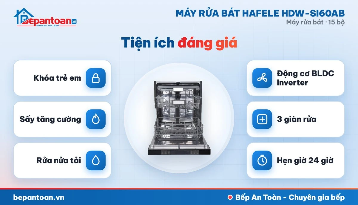 Máy rửa bát Hafele HDW-SI60AB - diệt khuẩn, sấy khô và an toàn