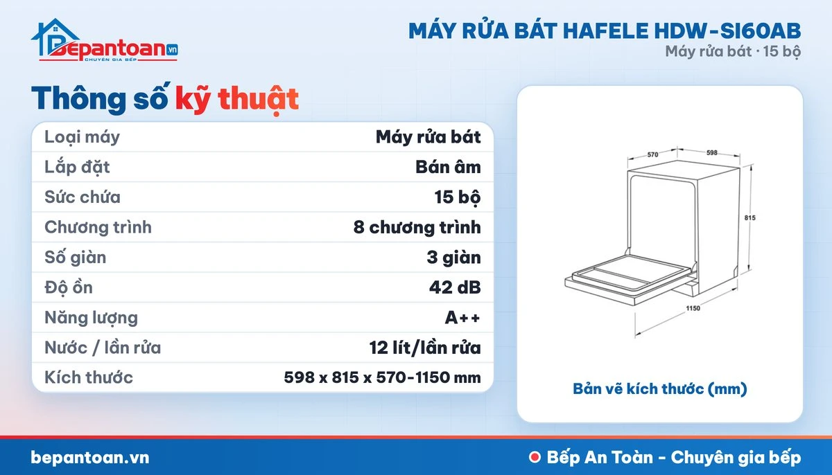 Máy rửa bát Hafele HDW-SI60AB - thông số kỹ thuật