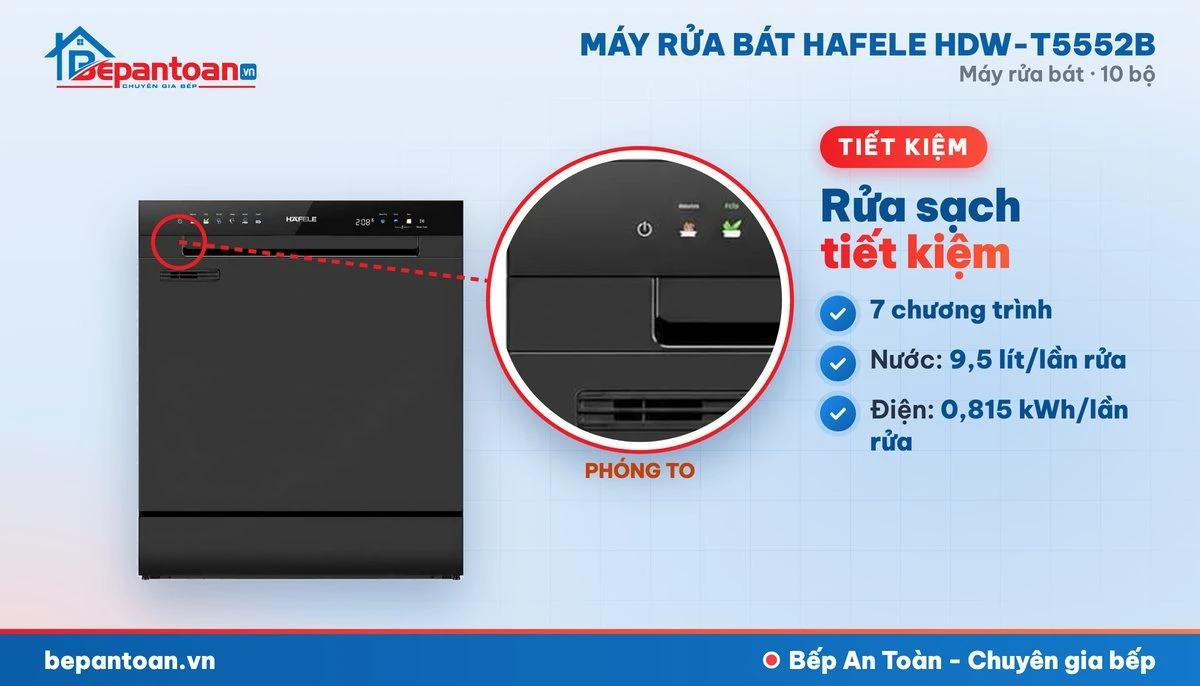 Máy rửa bát Hafele HDW-T5552B - 7 chương trình rửa, tiết kiệm điện nước