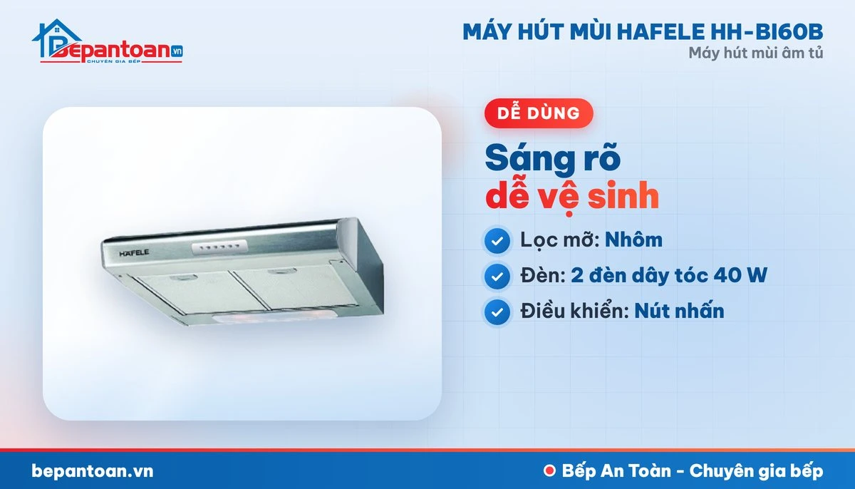 Máy hút mùi âm tủ Hafele HH-BI60B - lọc mỡ, đèn chiếu sáng, điều khiển
