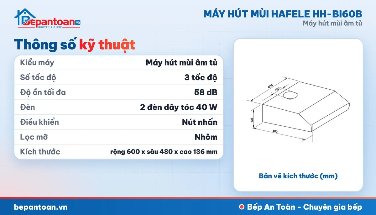 Máy hút mùi âm tủ Hafele HH-BI60B - thông số kỹ thuật