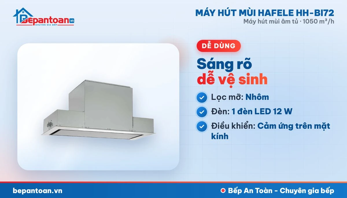Máy hút mùi âm tủ Hafele HH-BI72 - lọc mỡ, đèn chiếu sáng, điều khiển