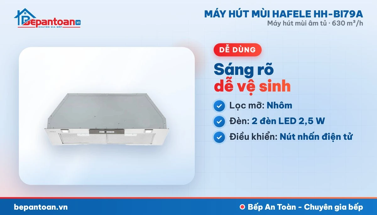 Máy hút mùi âm tủ Hafele HH-BI79A - lọc mỡ, đèn chiếu sáng, điều khiển