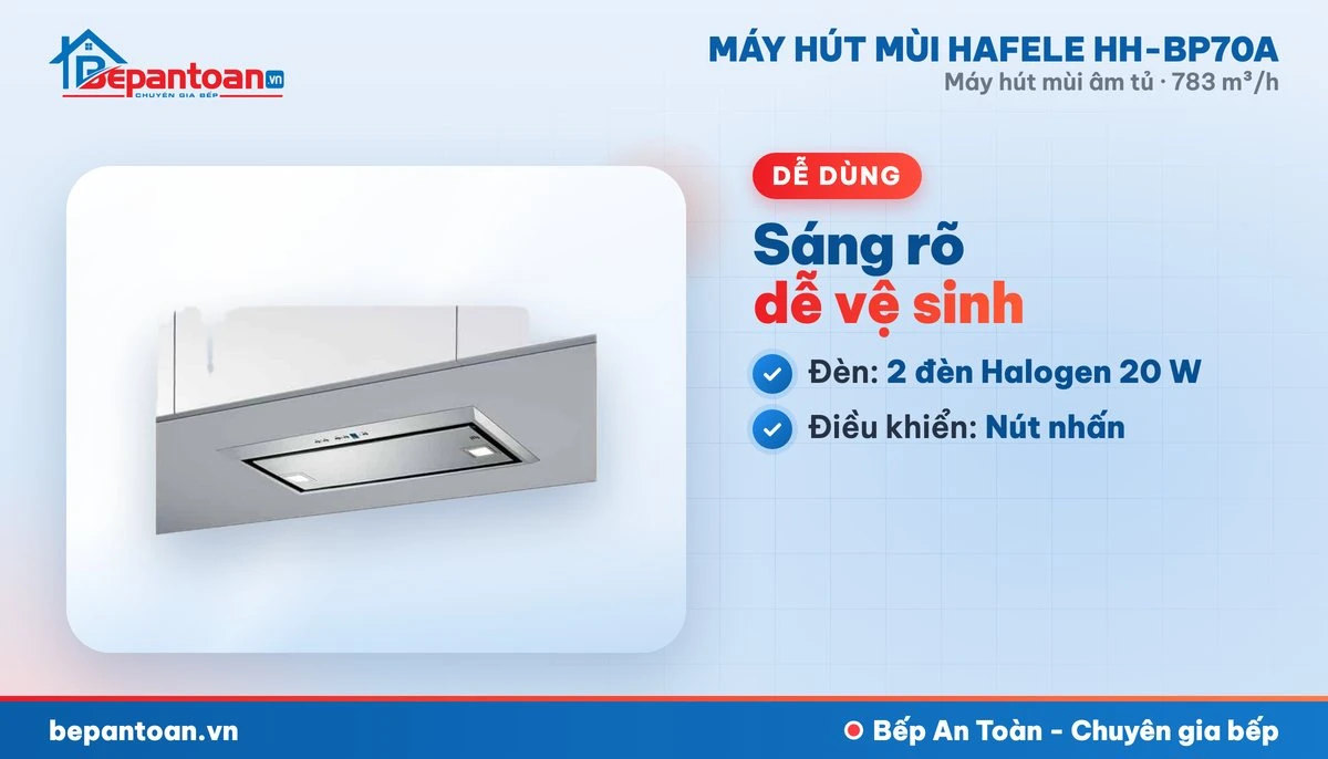 Máy hút mùi âm tủ Hafele HH-BP70A - lọc mỡ, đèn chiếu sáng, điều khiển
