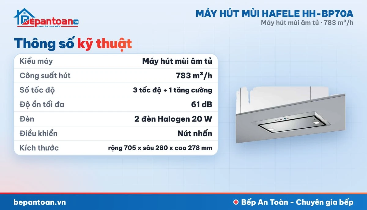 Máy hút mùi âm tủ Hafele HH-BP70A - thông số kỹ thuật