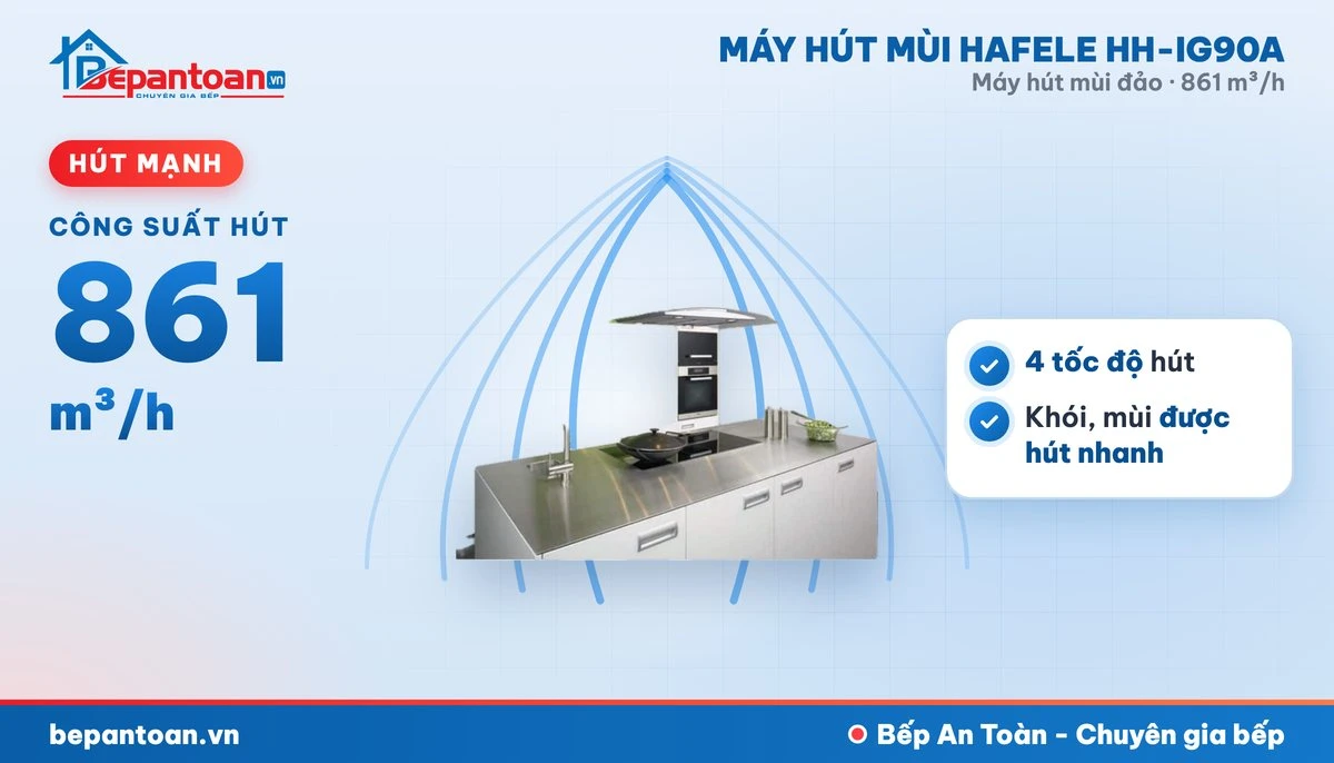 Máy hút mùi đảo Hafele HH-IG90A - hút mạnh 861 m³/h