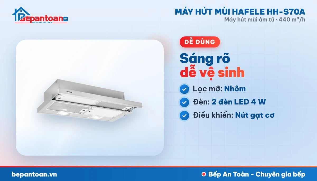 Máy hút mùi âm tủ Hafele HH-S70A - lọc mỡ, đèn chiếu sáng, điều khiển