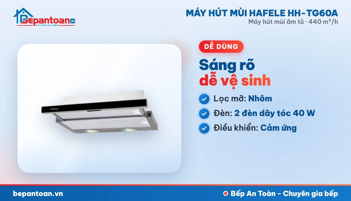 Máy hút mùi âm tủ Hafele HH-TG60A - lọc mỡ, đèn chiếu sáng, điều khiển