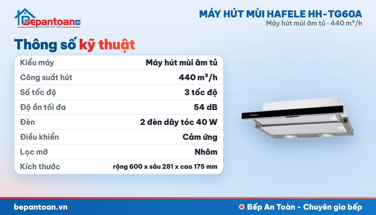 Máy hút mùi âm tủ Hafele HH-TG60A - thông số kỹ thuật