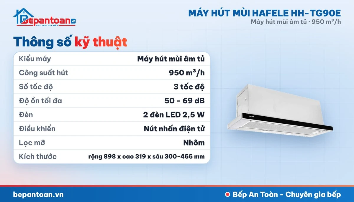 Máy hút mùi âm tủ Hafele HH-TG90E - thông số kỹ thuật