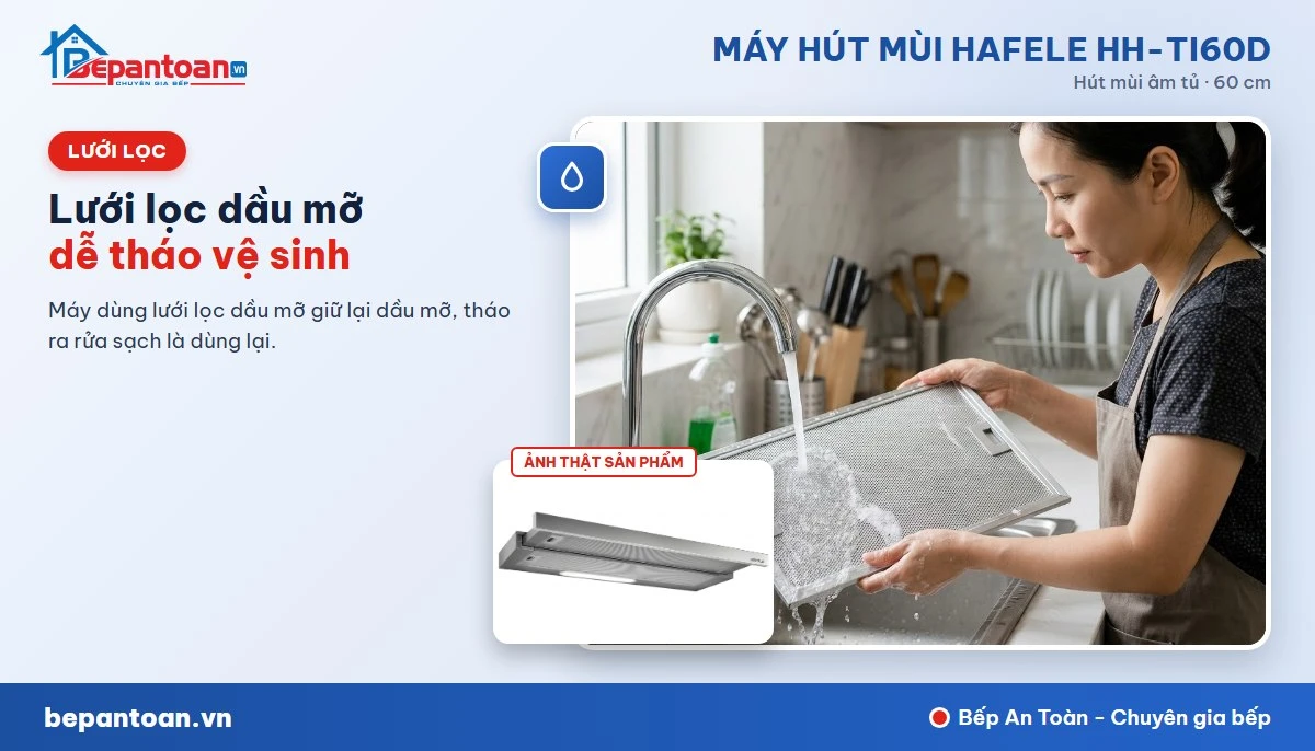 Máy hút mùi Hafele HH-TI60D - Lưới lọc dầu mỡ