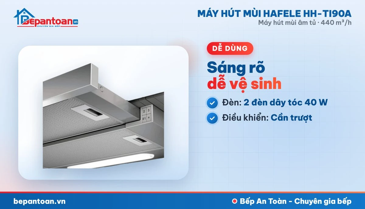 Máy hút mùi âm tủ Hafele HH-TI90A - lọc mỡ, đèn chiếu sáng, điều khiển