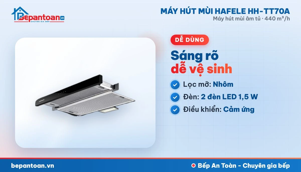 Máy hút mùi âm tủ Hafele HH-TT70A - lọc mỡ, đèn chiếu sáng, điều khiển