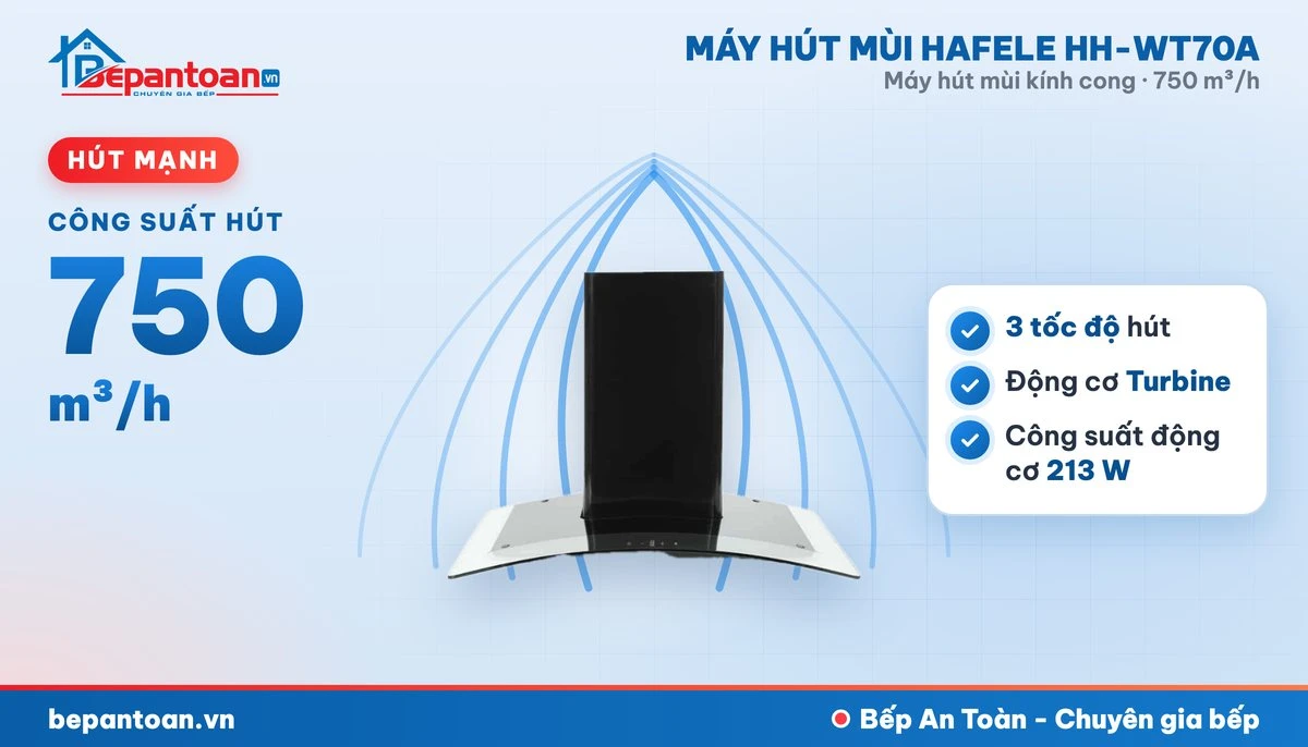 Máy hút mùi kính cong Hafele HH-WT70A - hút mạnh 750 m³/h