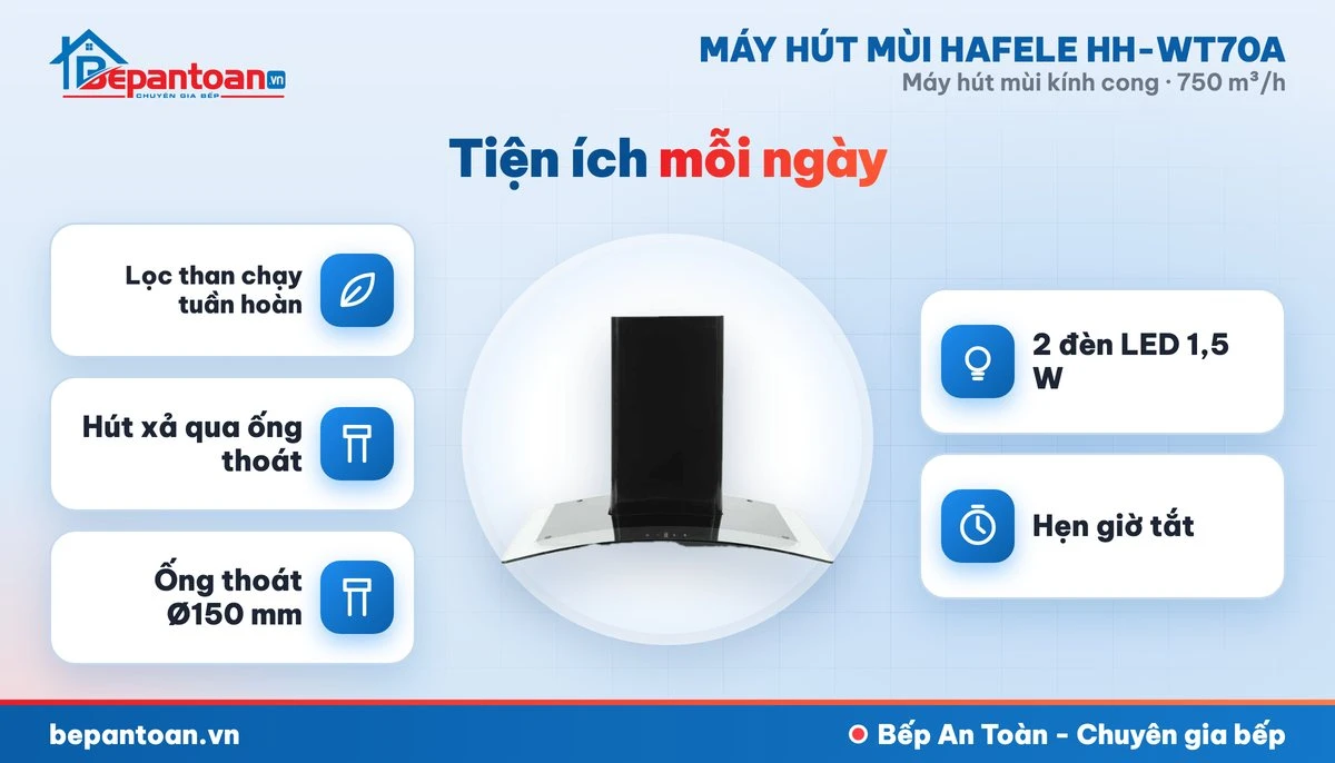 Máy hút mùi kính cong Hafele HH-WT70A - tiện ích mỗi ngày