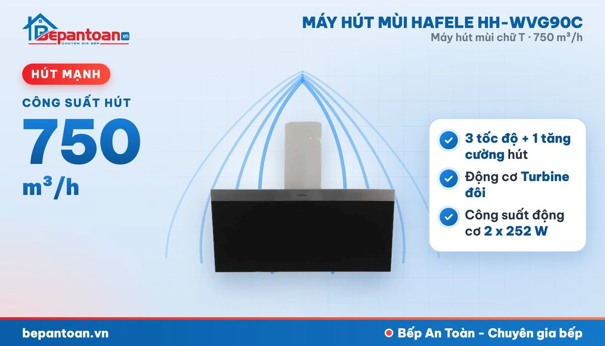 Máy hút mùi chữ T Hafele HH-WVG90C - hút mạnh 750 m³/h