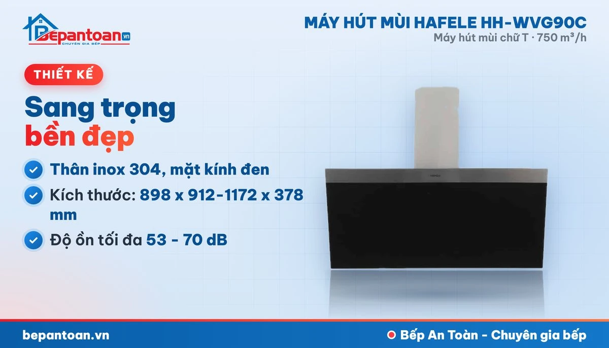 Máy hút mùi chữ T Hafele HH-WVG90C - thiết kế gọn đẹp