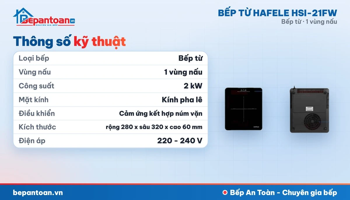 Bếp từ Hafele HSI-21FW - thông số kỹ thuật