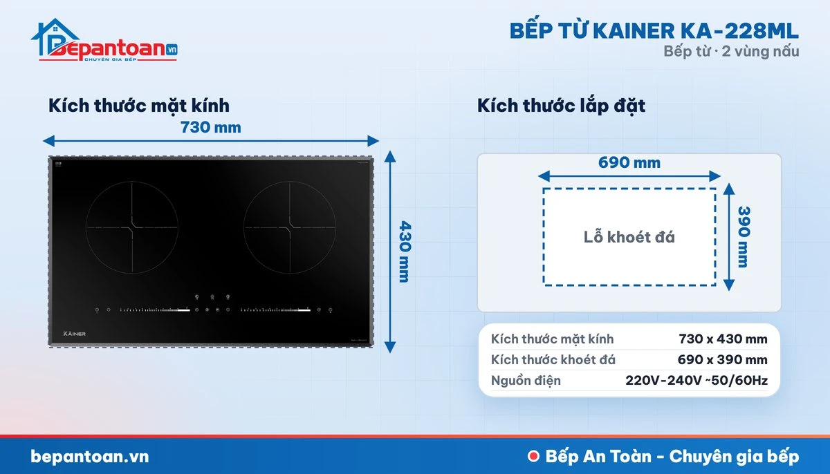 Bếp từ Kainer KA-228ML - thông số kỹ thuật