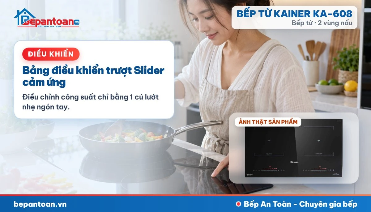 Bếp từ Kainer KA-608 - Bảng điều khiển trượt Slider cảm ứng