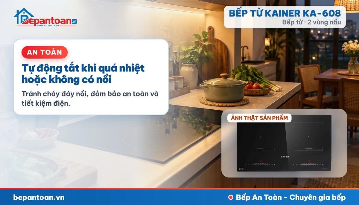 Bếp từ Kainer KA-608 - Tự động tắt khi quá nhiệt hoặc không có nồi