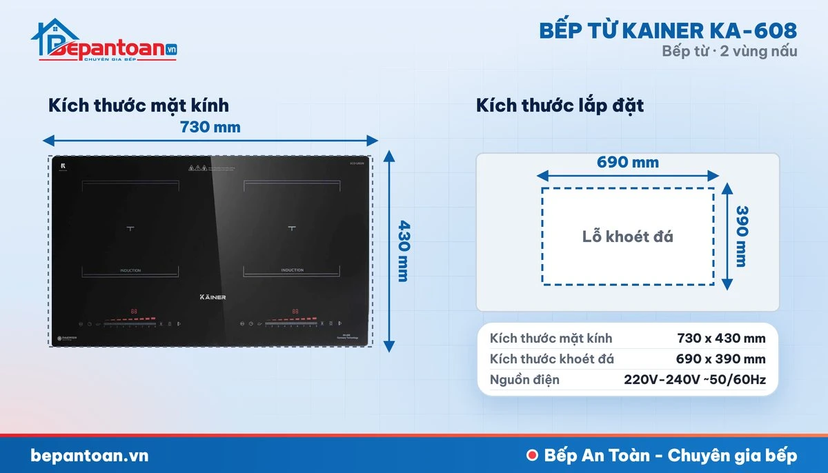 Bếp từ Kainer KA-608 - thông số kỹ thuật