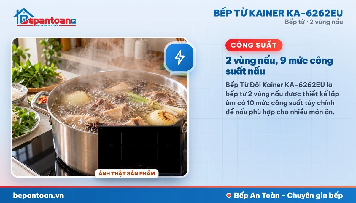 Bếp từ Kainer KA-6262EU - 2 vùng nấu, 9 mức công suất nấu