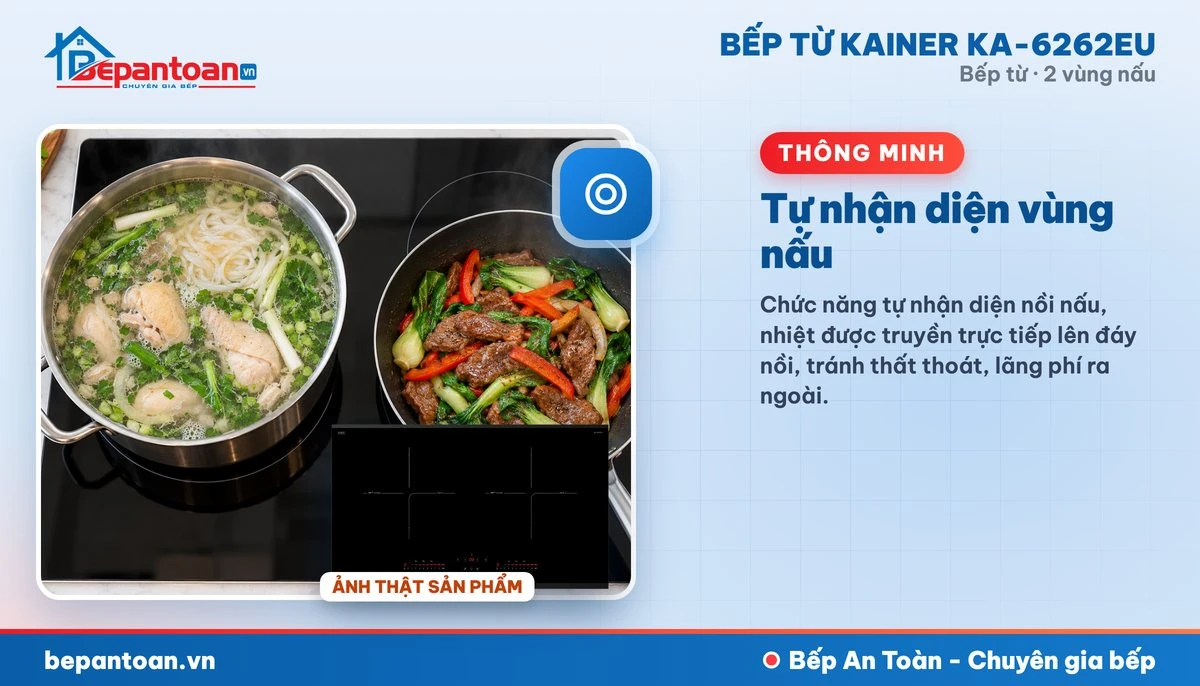 Bếp từ Kainer KA-6262EU - Tự nhận diện vùng nấu