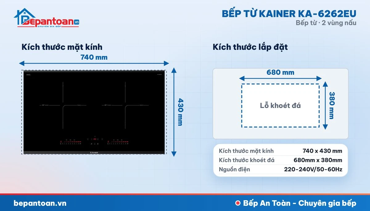 Bếp từ Kainer KA-6262EU - thông số kỹ thuật