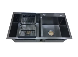 CHẬU HAI HỐ KOREA NANO ĐEN AT-8245(Sus 304)