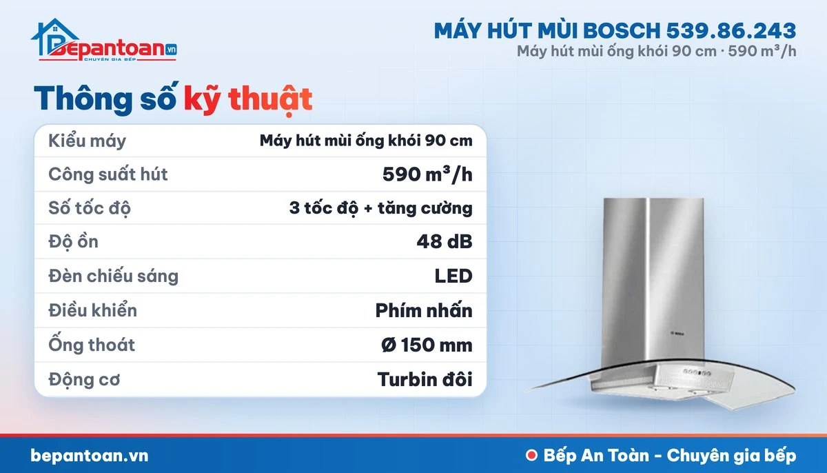 Máy hút mùi Bosch 539.86.243 - thông số kỹ thuật
