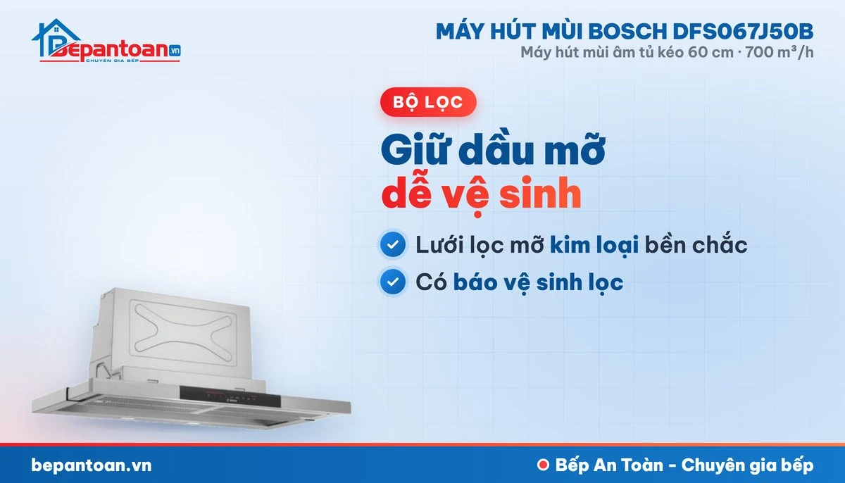 Máy hút mùi Bosch DFS067J50B - bộ lọc mỡ