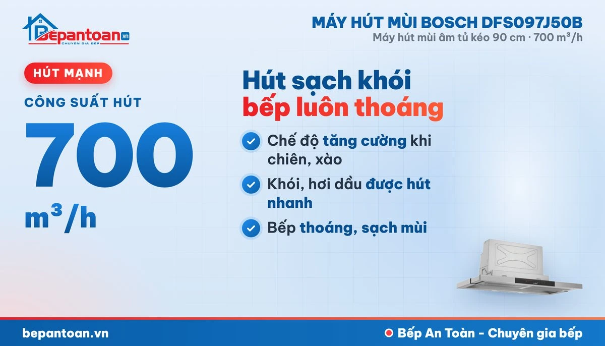 Máy hút mùi Bosch DFS097J50B - công suất hút