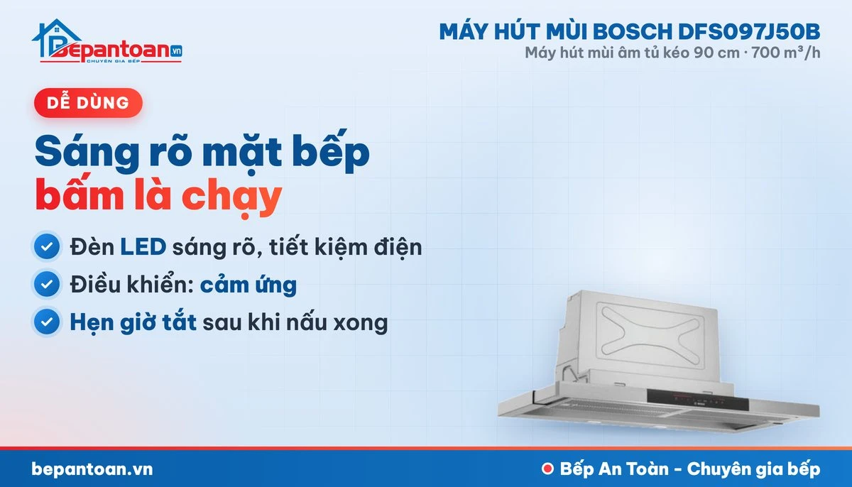 Máy hút mùi Bosch DFS097J50B - đèn và điều khiển