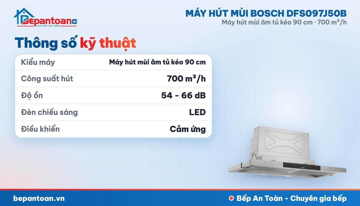 Máy hút mùi Bosch DFS097J50B - thông số kỹ thuật