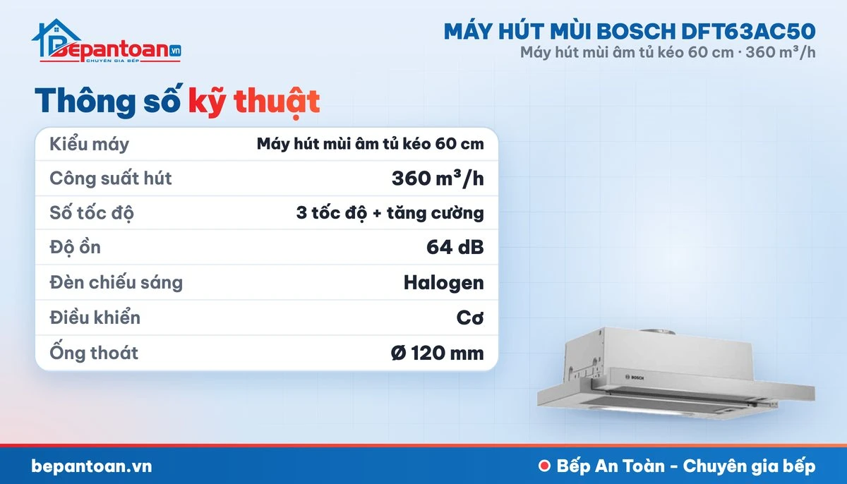 Máy hút mùi Bosch DFT63AC50 - thông số kỹ thuật