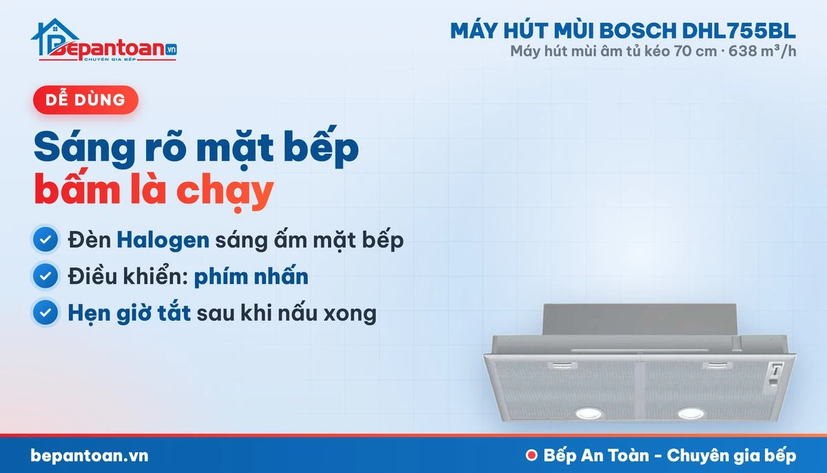 Máy hút mùi Bosch DHL755BL - đèn và điều khiển