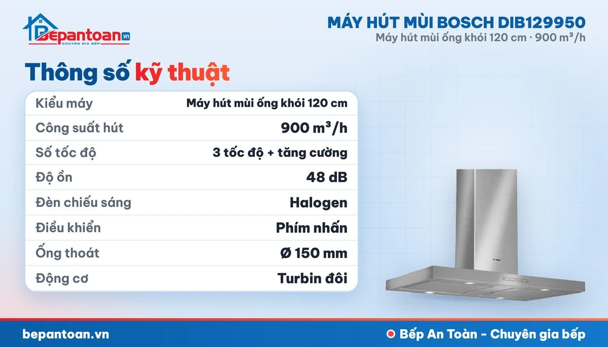 Máy hút mùi Bosch DIB129950 - thông số kỹ thuật