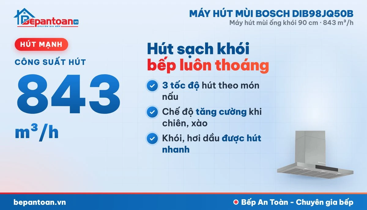 Máy hút mùi Bosch DIB98JQ50B - công suất hút