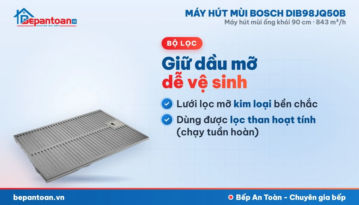 Máy hút mùi Bosch DIB98JQ50B - bộ lọc mỡ