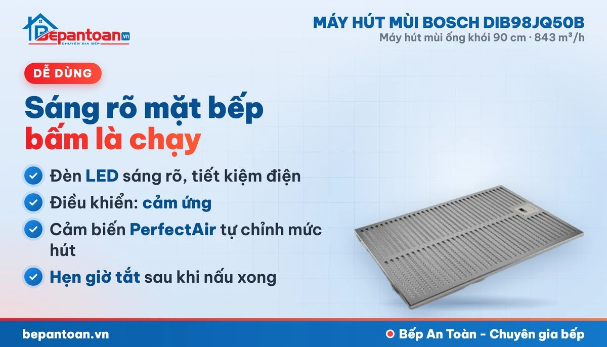 Máy hút mùi Bosch DIB98JQ50B - đèn và điều khiển