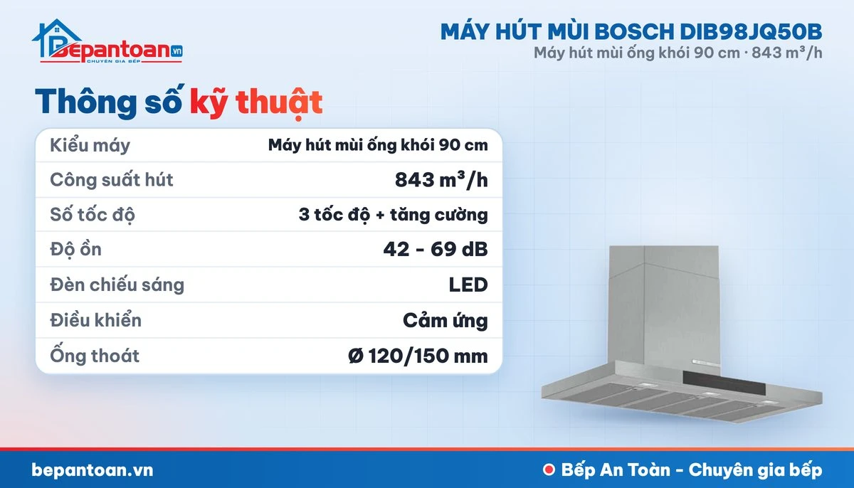 Máy hút mùi Bosch DIB98JQ50B - thông số kỹ thuật