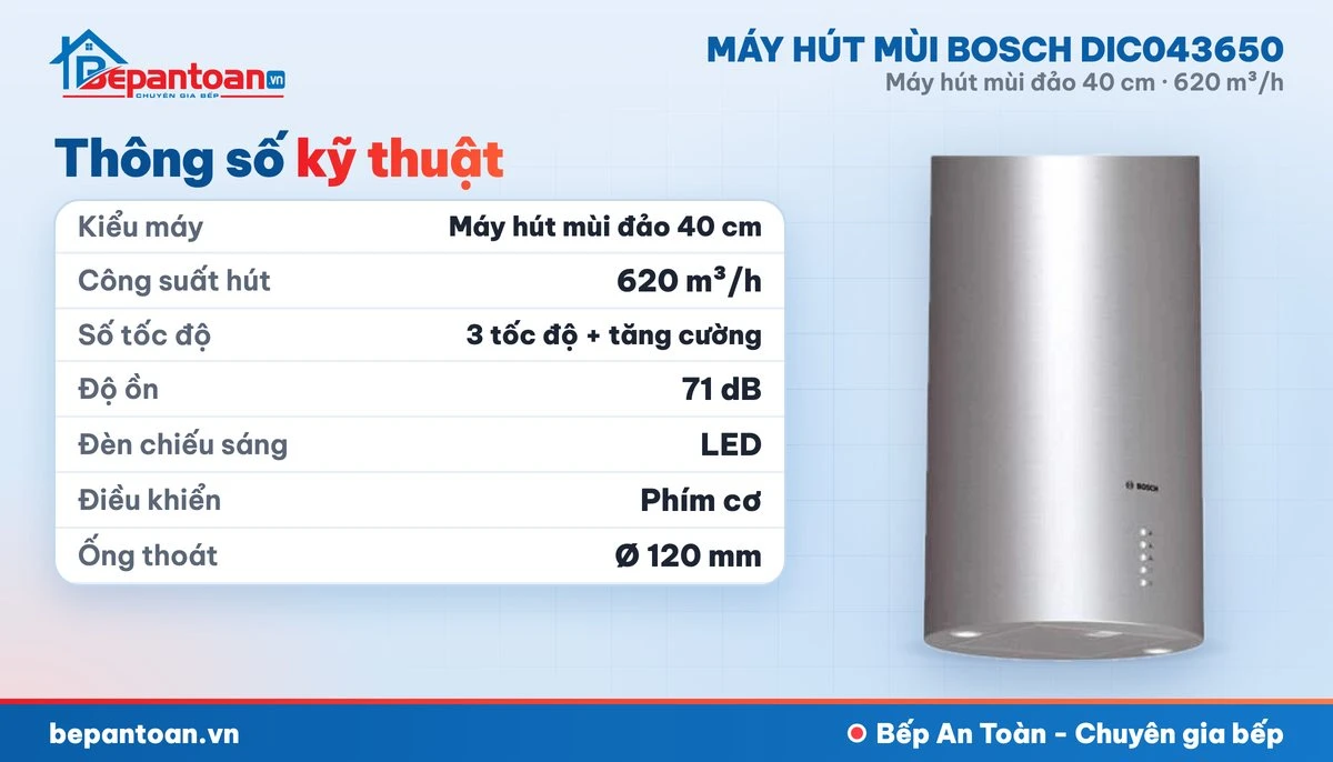 Máy hút mùi Bosch DIC043650 - thông số kỹ thuật