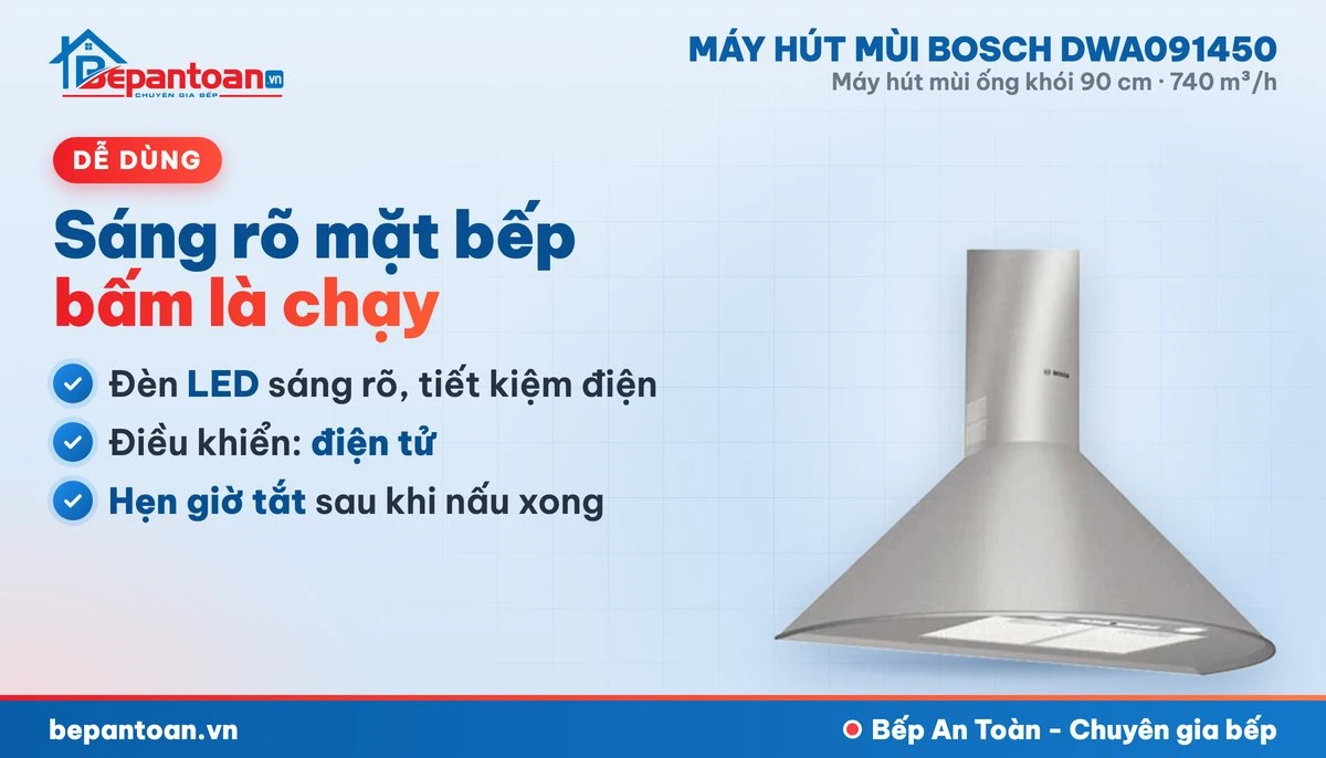 Máy hút mùi Bosch DWA091450 - đèn và điều khiển