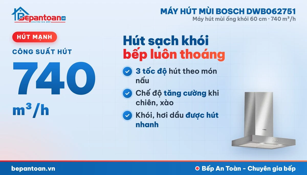 Máy hút mùi Bosch DWB062751 - công suất hút