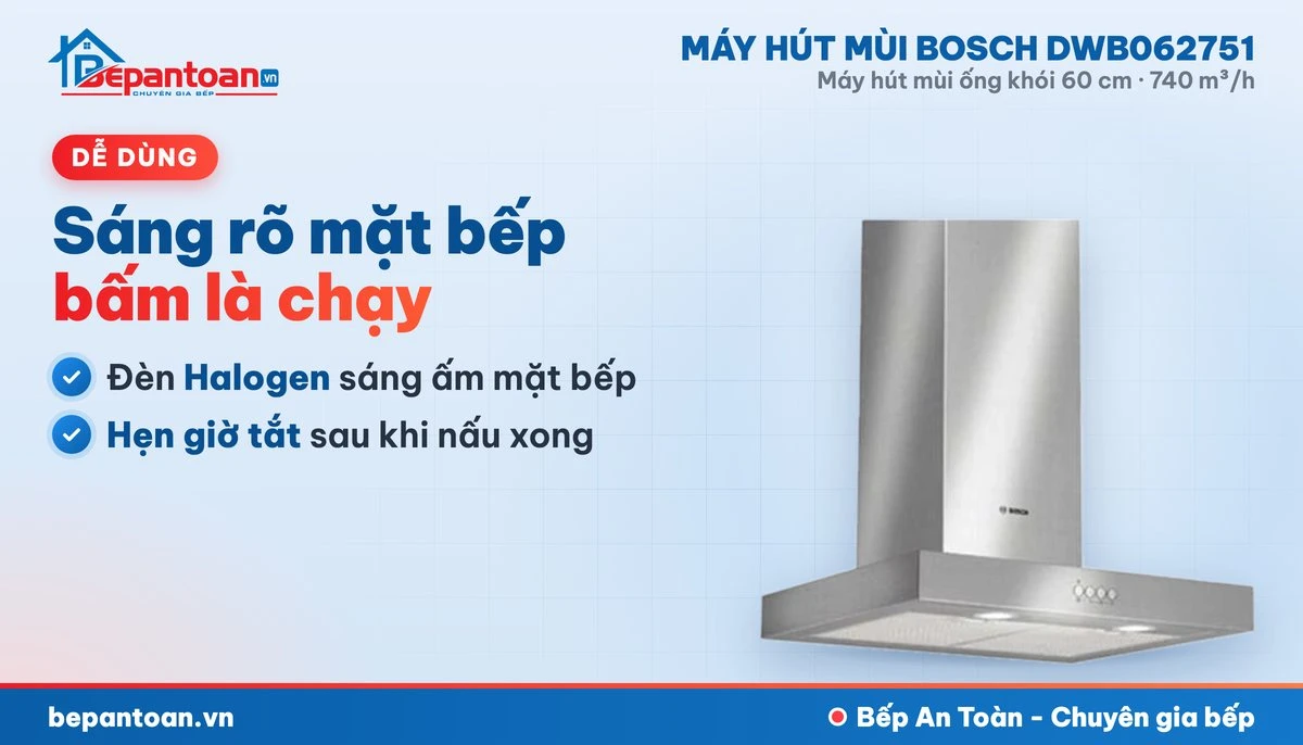 Máy hút mùi Bosch DWB062751 - đèn và điều khiển