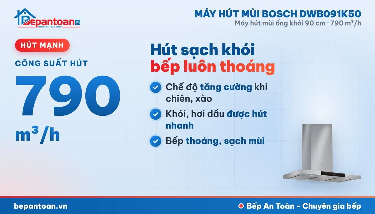 Máy hút mùi Bosch DWB091K50 - công suất hút