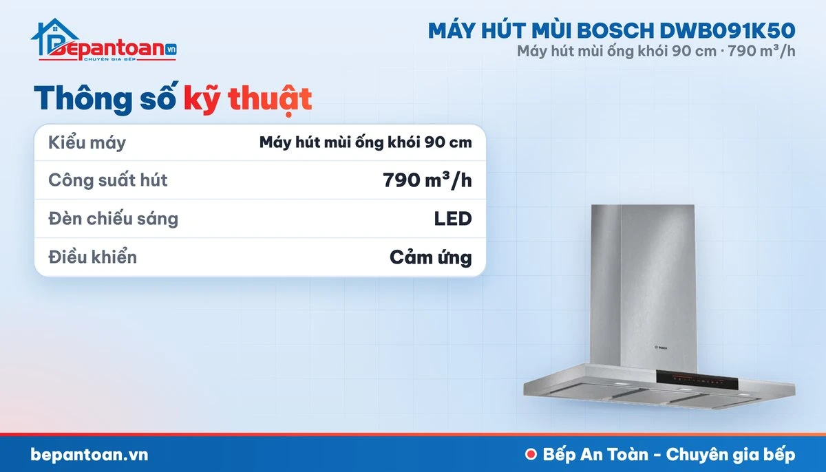 Máy hút mùi Bosch DWB091K50 - thông số kỹ thuật