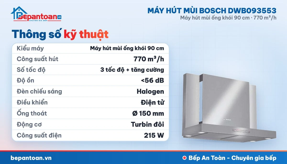 Máy hút mùi Bosch DWB093553 - thông số kỹ thuật